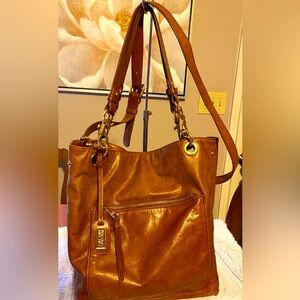 Badgley Mischka cognac leather shoulder bag
